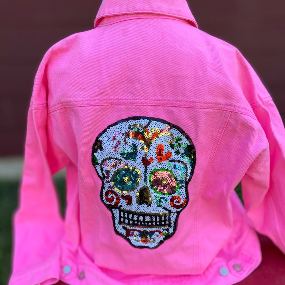 Forever 21 denim jacket with sugar skull design